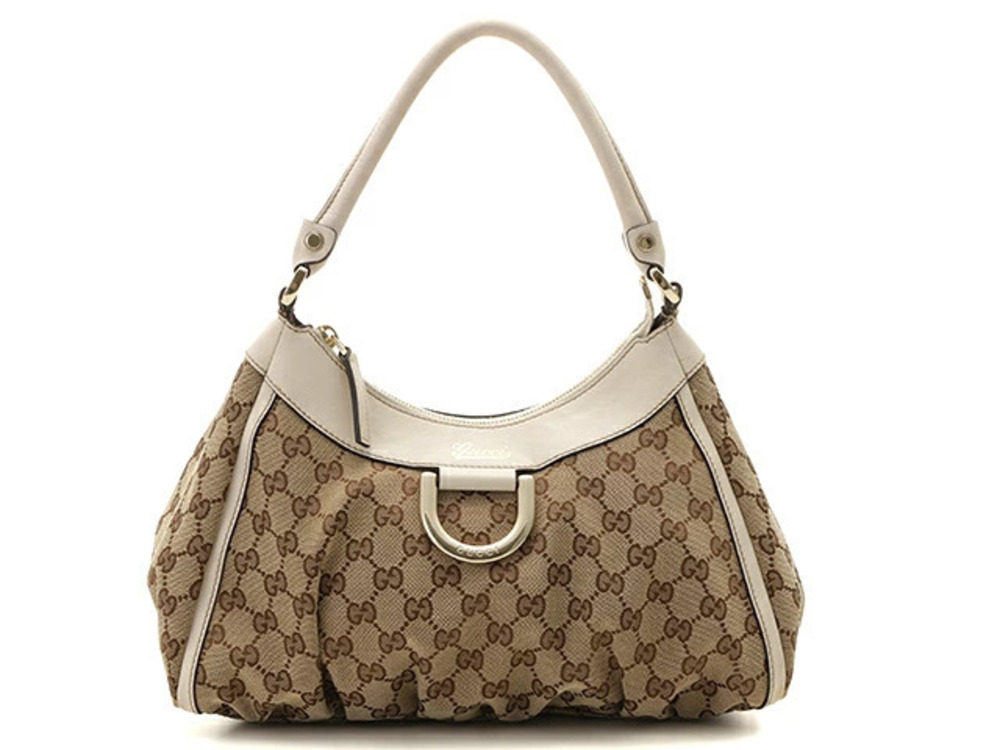 Gucci GG Shoulder Bag Brown Ivory White Canvas Calfskin